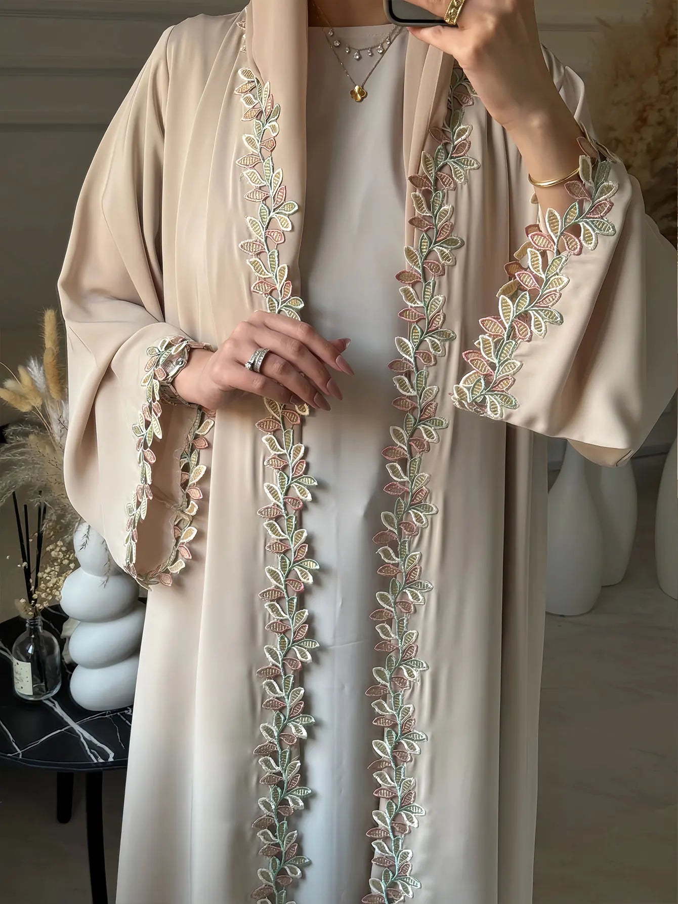 Layla - open abaya with leaf embroidery